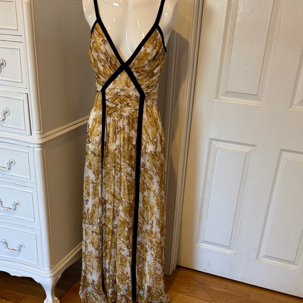 Zara Gold and Black Floral Maxi Dress
